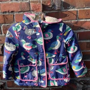 Mini Boden Duck Print Sherpa Lined Jacket | Size 3-4y |